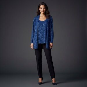 Plus Size 3X/24W Tradition Sears Blue Floral Sequined Cardigan with Tank Top